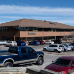 Side view of office building from parking lot